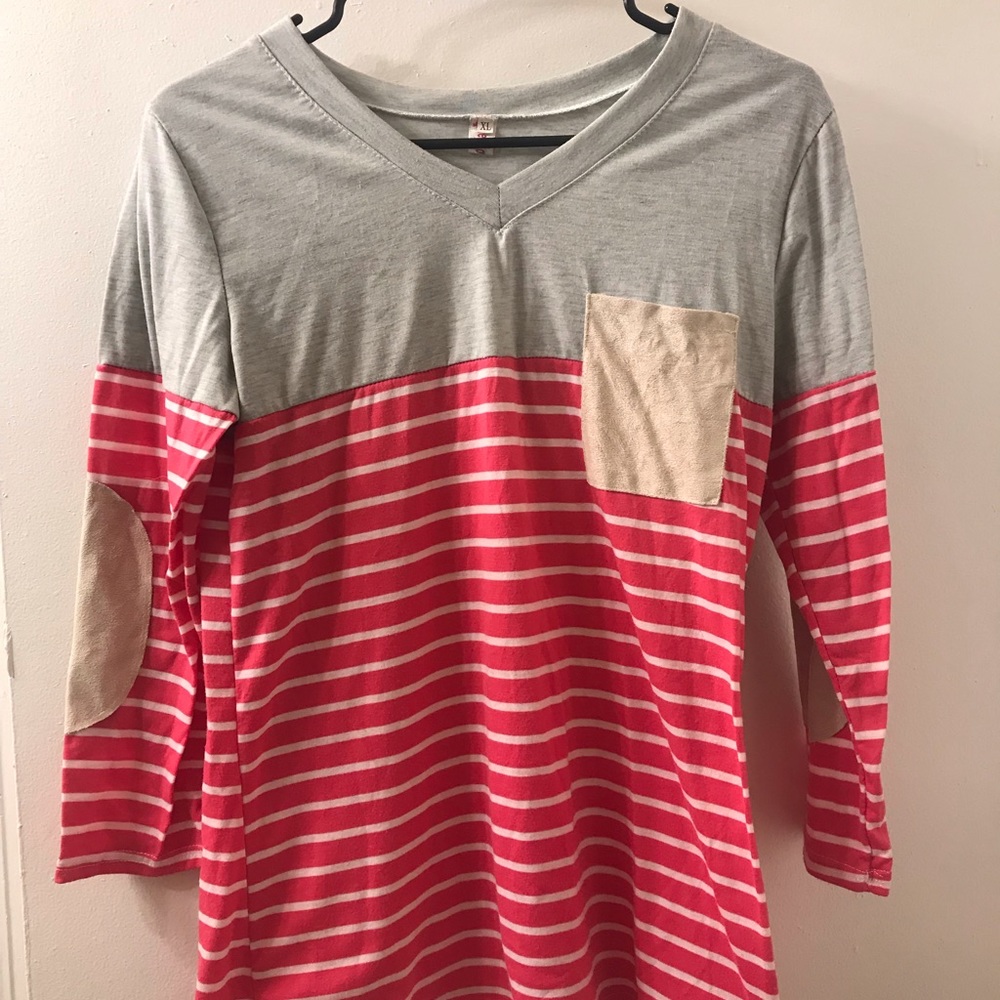 3/4 length pink striped top